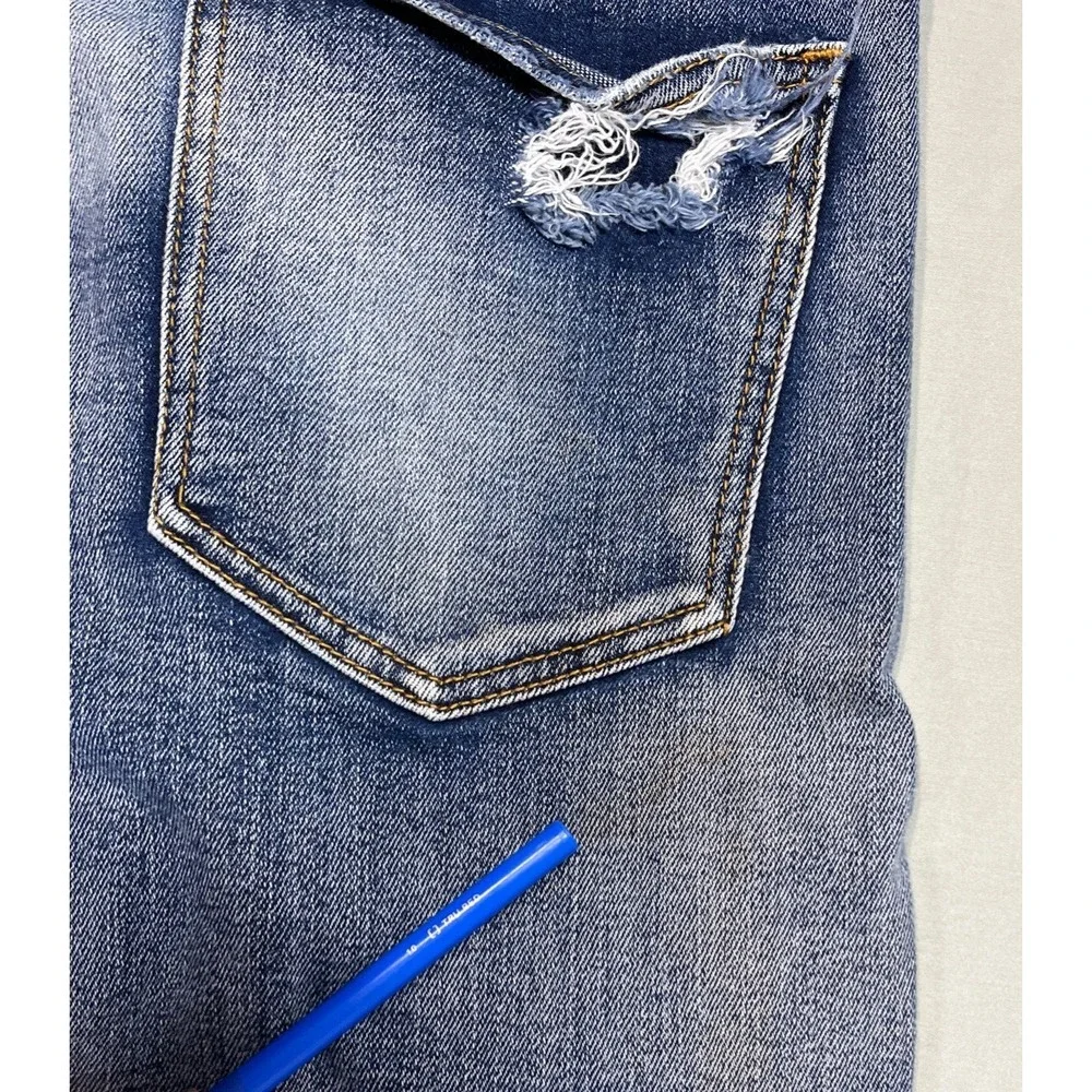 Crysp Denim Mens Mid-Rise Distressed Moto Biker Skinny Stretch‎ Jeans 36x32
